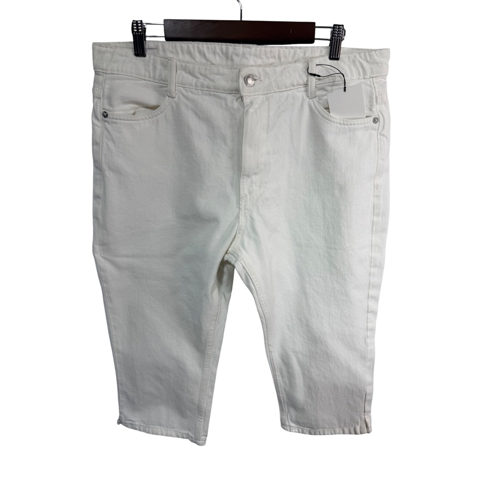 Zara Denim Bermuda Shorts High Rise Women's 12 White Denim New